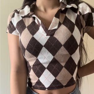 brown and white plaid cropped shirt